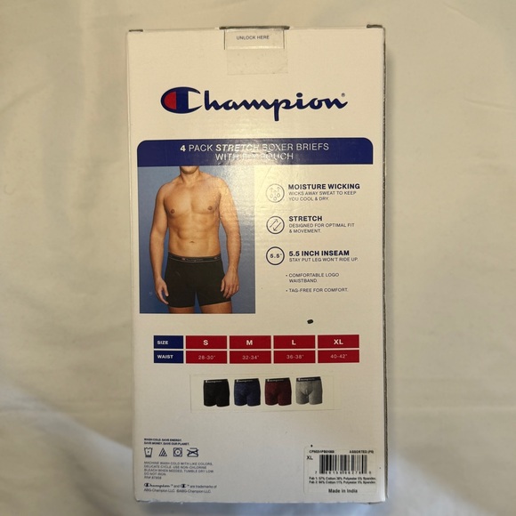 Champion Men's Boxer Briefs 4-Pack - Black, Gray, Red - Picture 2 of 4